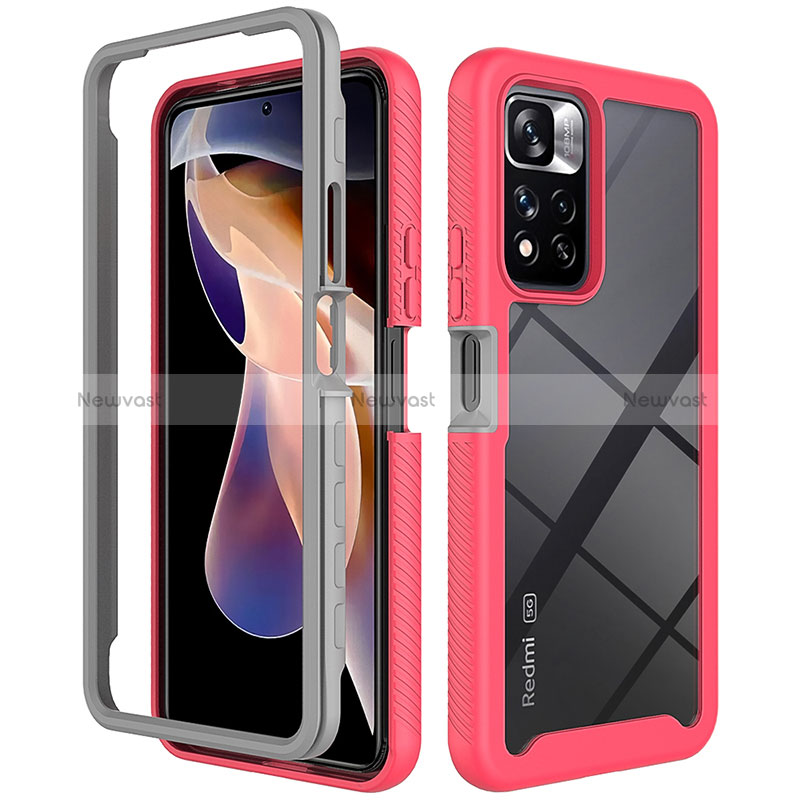 Silicone Transparent Frame Case Cover 360 Degrees ZJ4 for Xiaomi Poco X4 NFC Hot Pink