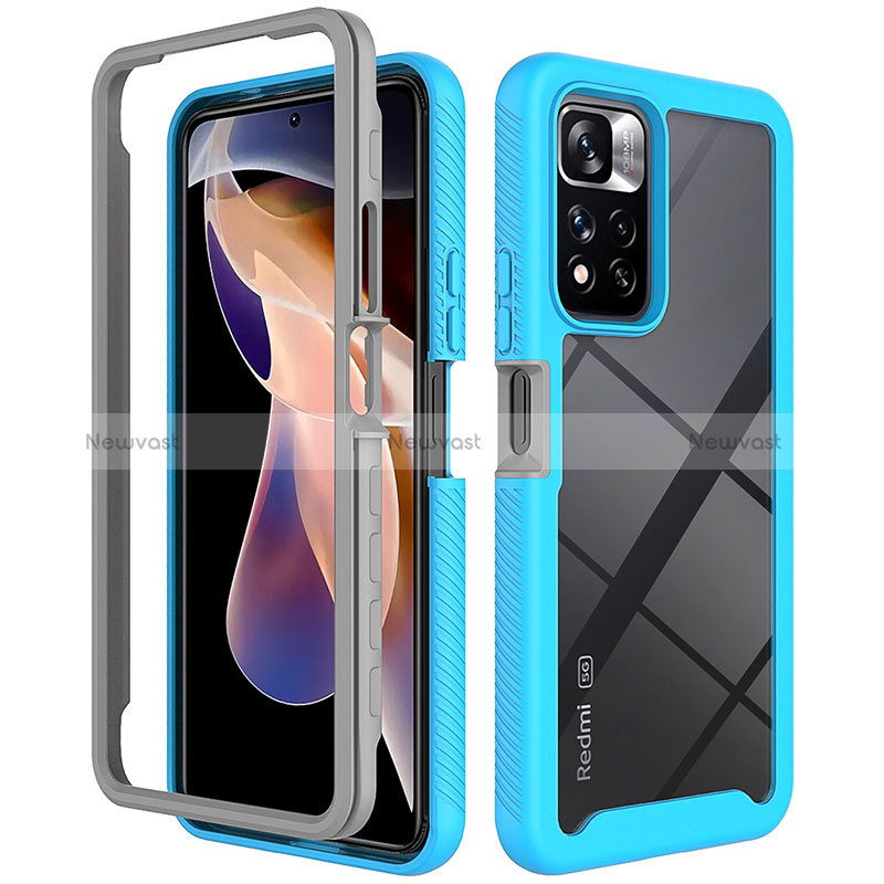 Silicone Transparent Frame Case Cover 360 Degrees ZJ4 for Xiaomi Poco X4 NFC Sky Blue