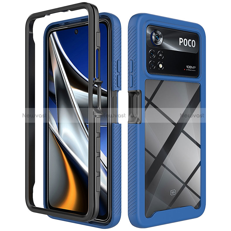 Silicone Transparent Frame Case Cover 360 Degrees ZJ4 for Xiaomi Poco X4 Pro 5G Blue