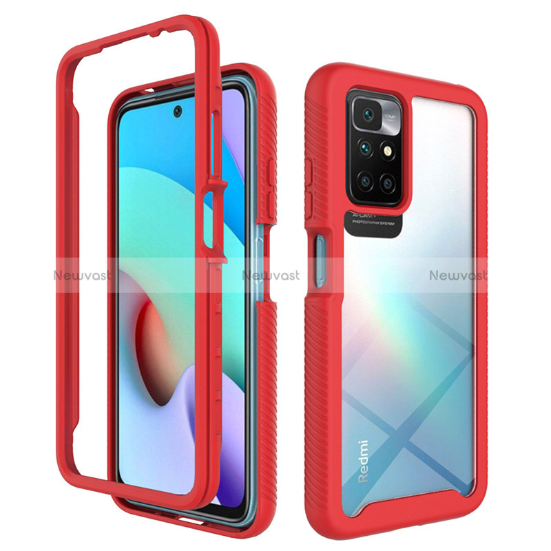 Silicone Transparent Frame Case Cover 360 Degrees ZJ4 for Xiaomi Redmi 10 (2022) Red