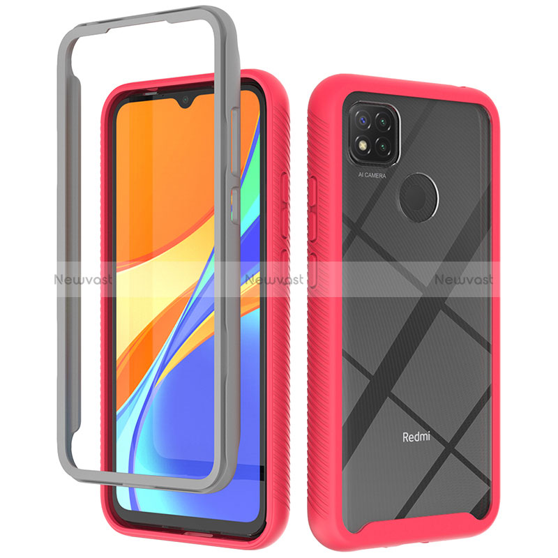 Silicone Transparent Frame Case Cover 360 Degrees ZJ4 for Xiaomi Redmi 9 Activ Hot Pink