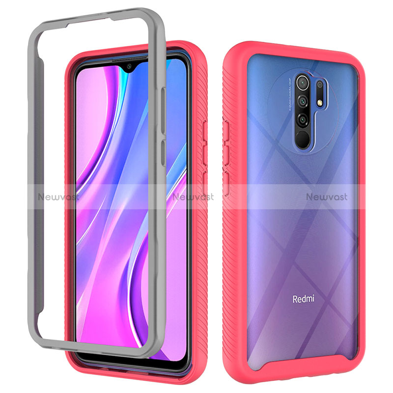 Silicone Transparent Frame Case Cover 360 Degrees ZJ4 for Xiaomi Redmi 9 Hot Pink