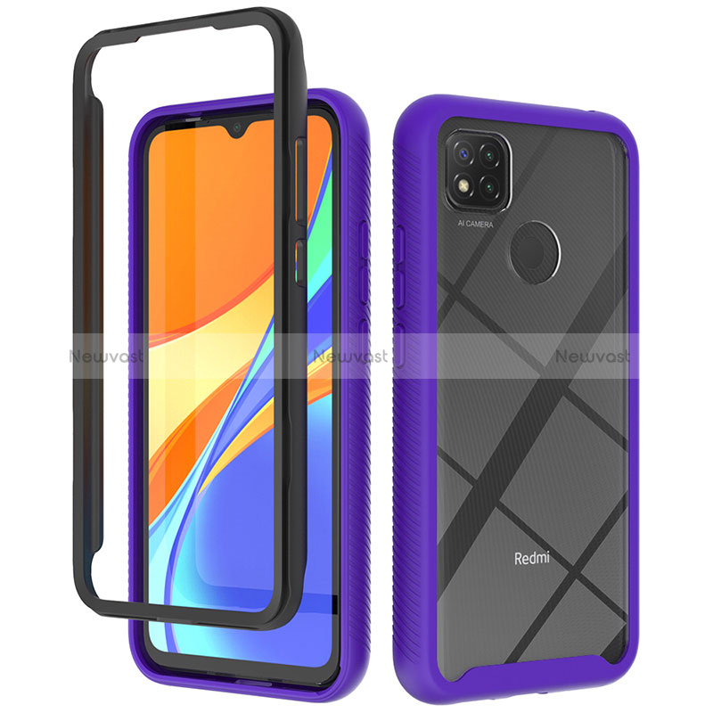 Silicone Transparent Frame Case Cover 360 Degrees ZJ4 for Xiaomi Redmi 9 India Purple