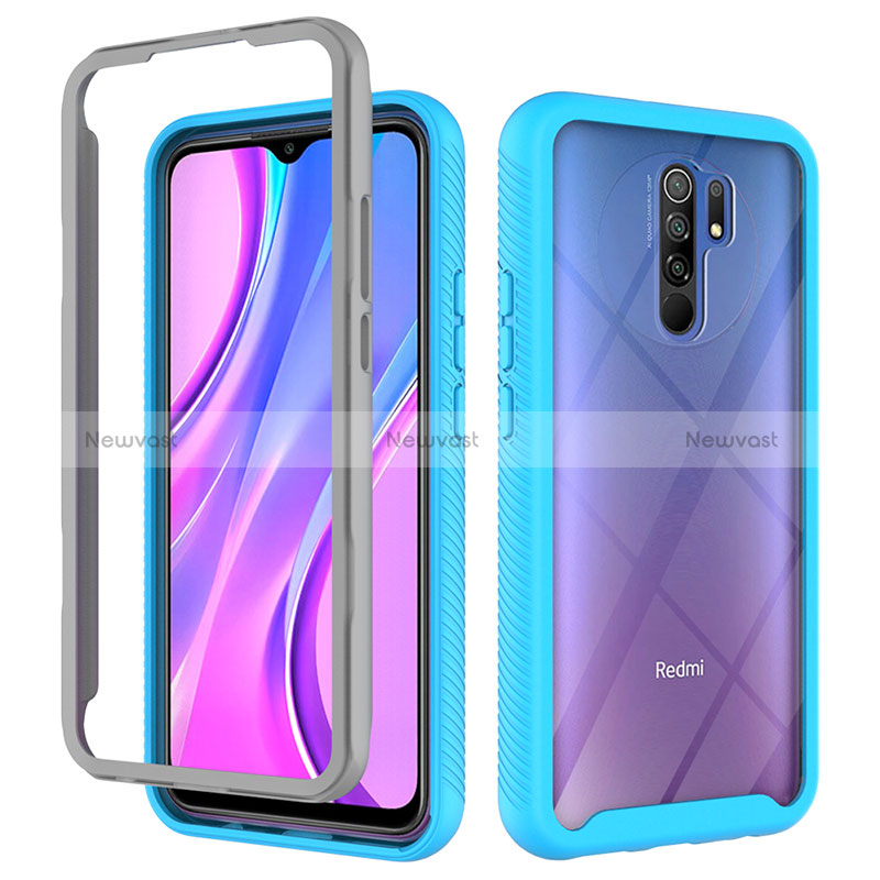 Silicone Transparent Frame Case Cover 360 Degrees ZJ4 for Xiaomi Redmi 9 Prime India Sky Blue