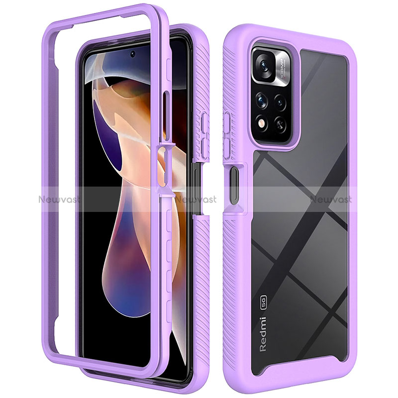 Silicone Transparent Frame Case Cover 360 Degrees ZJ4 for Xiaomi Redmi Note 11 Pro+ Plus 5G Clove Purple