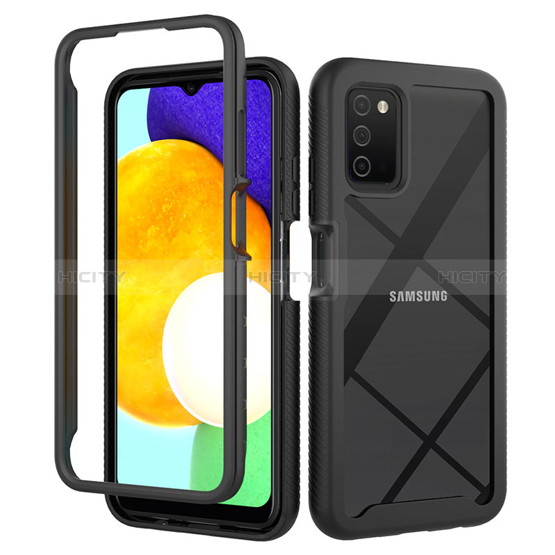 Silicone Transparent Frame Case Cover 360 Degrees ZJ5 for Samsung Galaxy A03s Black