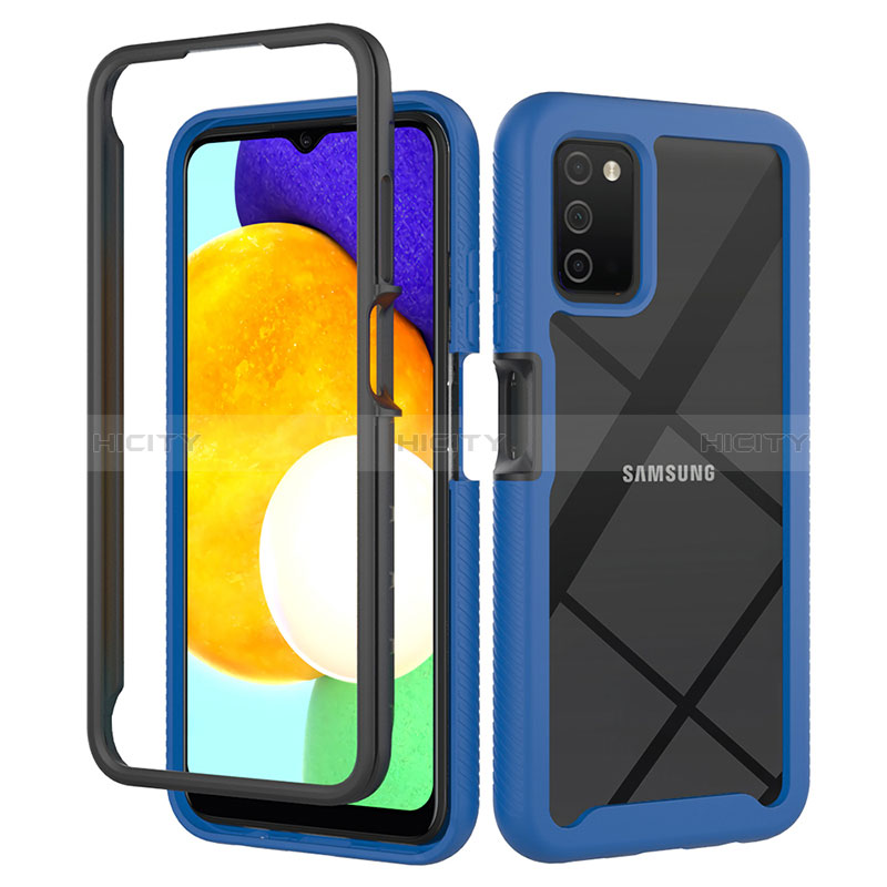 Silicone Transparent Frame Case Cover 360 Degrees ZJ5 for Samsung Galaxy A03s Blue