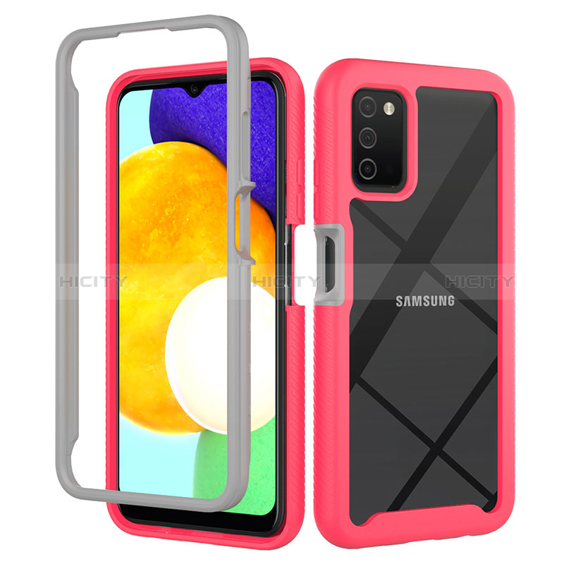 Silicone Transparent Frame Case Cover 360 Degrees ZJ5 for Samsung Galaxy A03s Hot Pink