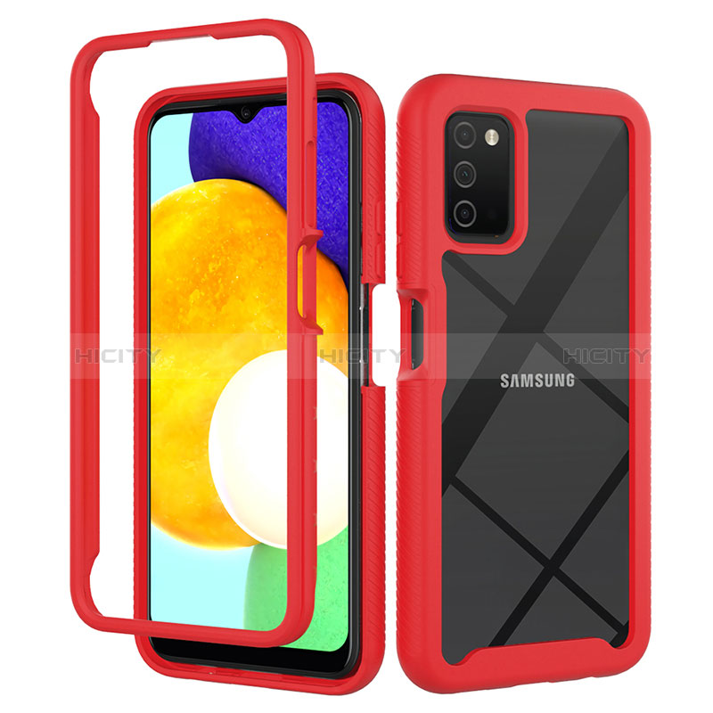 Silicone Transparent Frame Case Cover 360 Degrees ZJ5 for Samsung Galaxy A03s Red