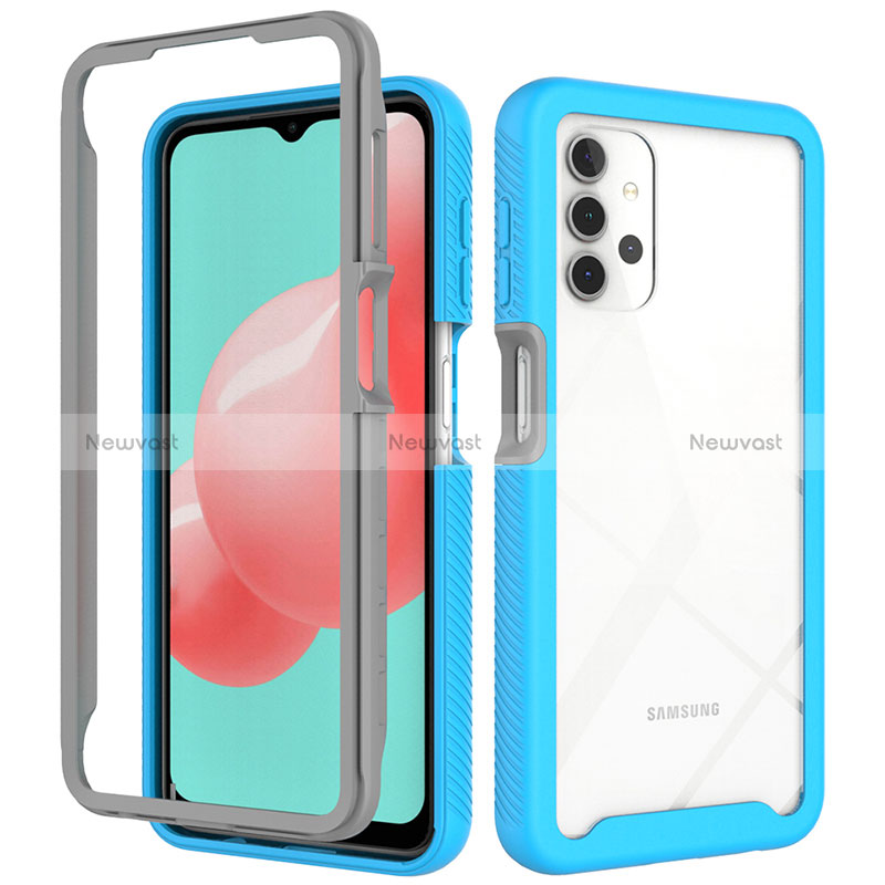 Silicone Transparent Frame Case Cover 360 Degrees ZJ6 for Samsung Galaxy A32 5G Sky Blue