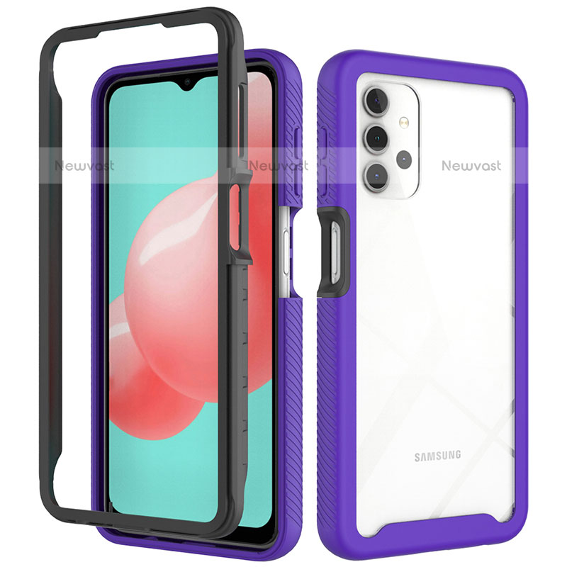 Silicone Transparent Frame Case Cover 360 Degrees ZJ6 for Samsung Galaxy M32 5G Clove Purple