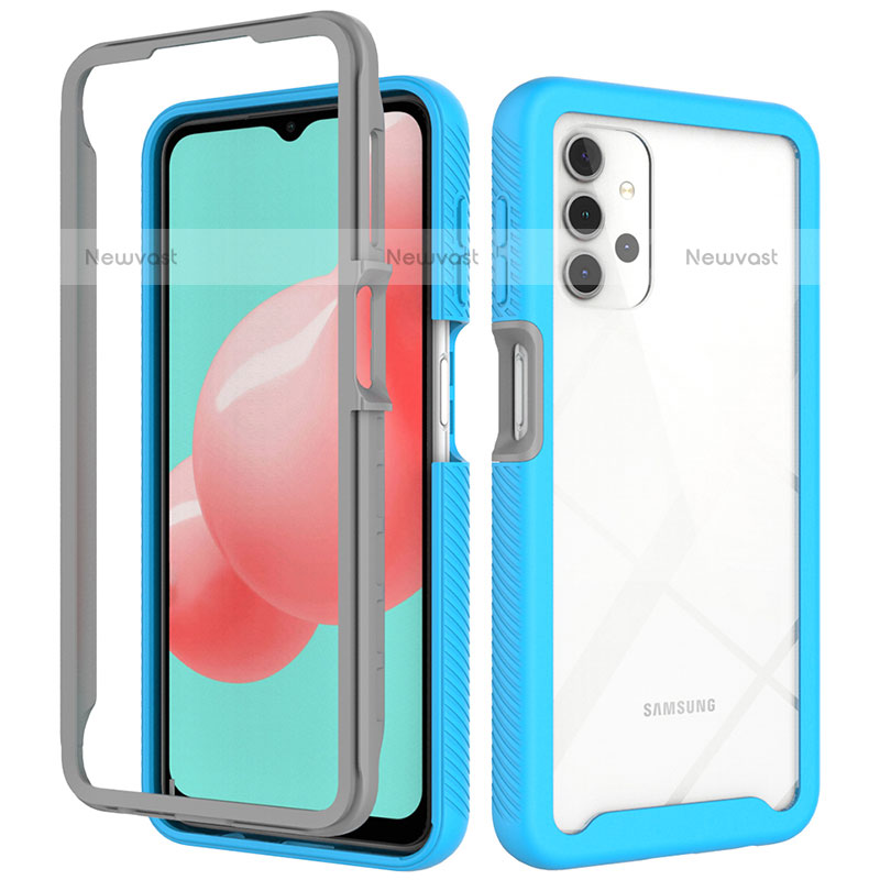 Silicone Transparent Frame Case Cover 360 Degrees ZJ6 for Samsung Galaxy M32 5G Sky Blue