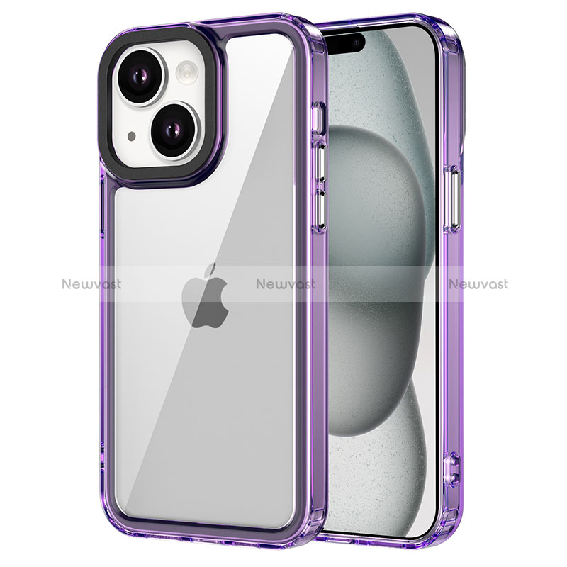 Silicone Transparent Frame Case Cover AC1 for Apple iPhone 14 Plus Clove Purple