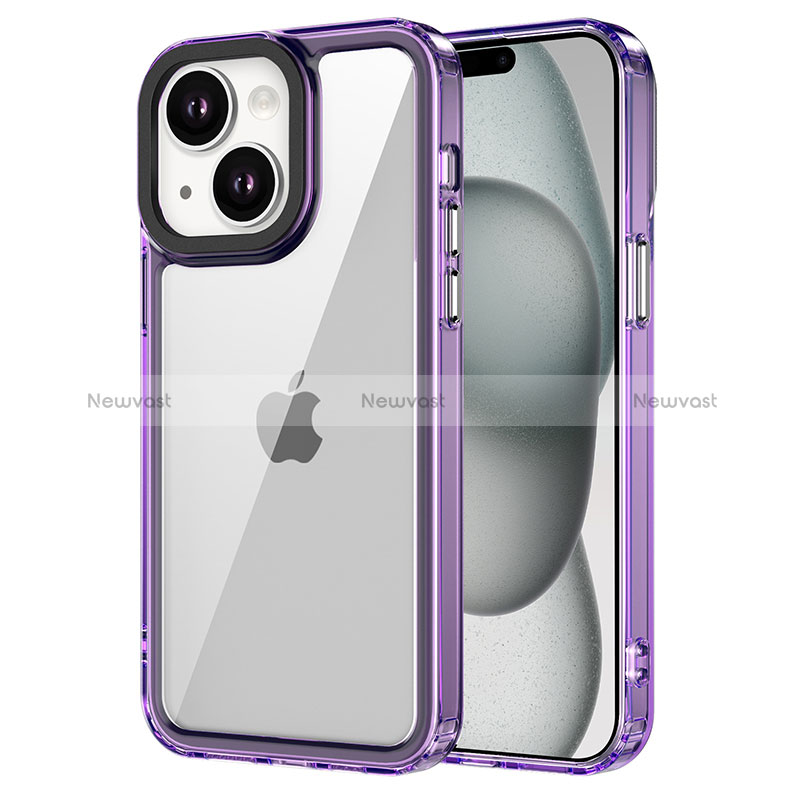Silicone Transparent Frame Case Cover AC1 for Apple iPhone 15 Clove Purple