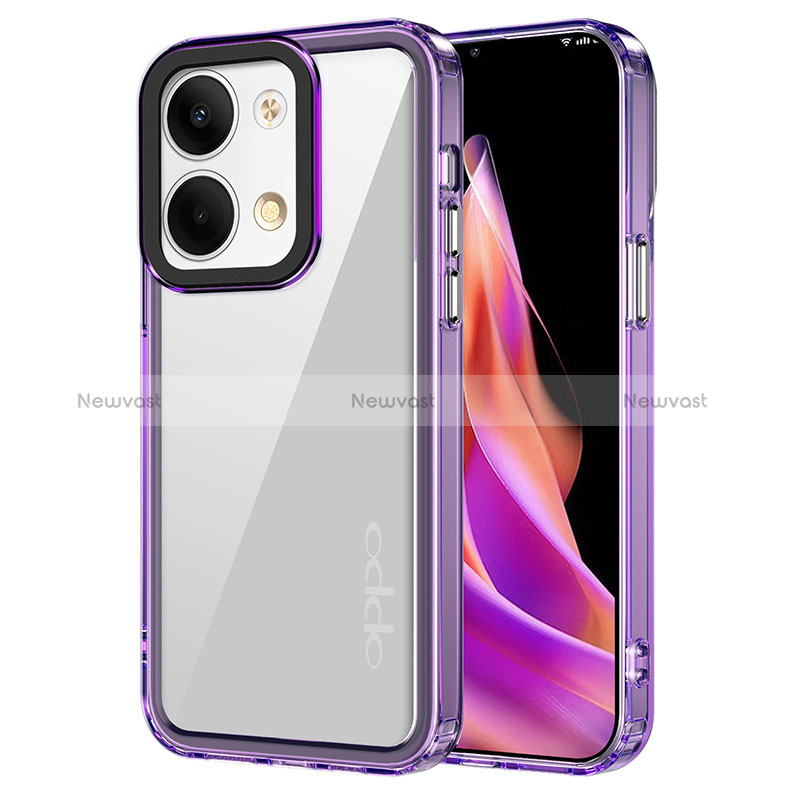 Silicone Transparent Frame Case Cover AC1 for Oppo Reno9 5G Clove Purple