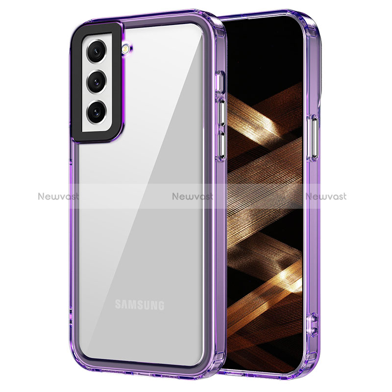 Silicone Transparent Frame Case Cover AC1 for Samsung Galaxy S21 FE 5G Clove Purple