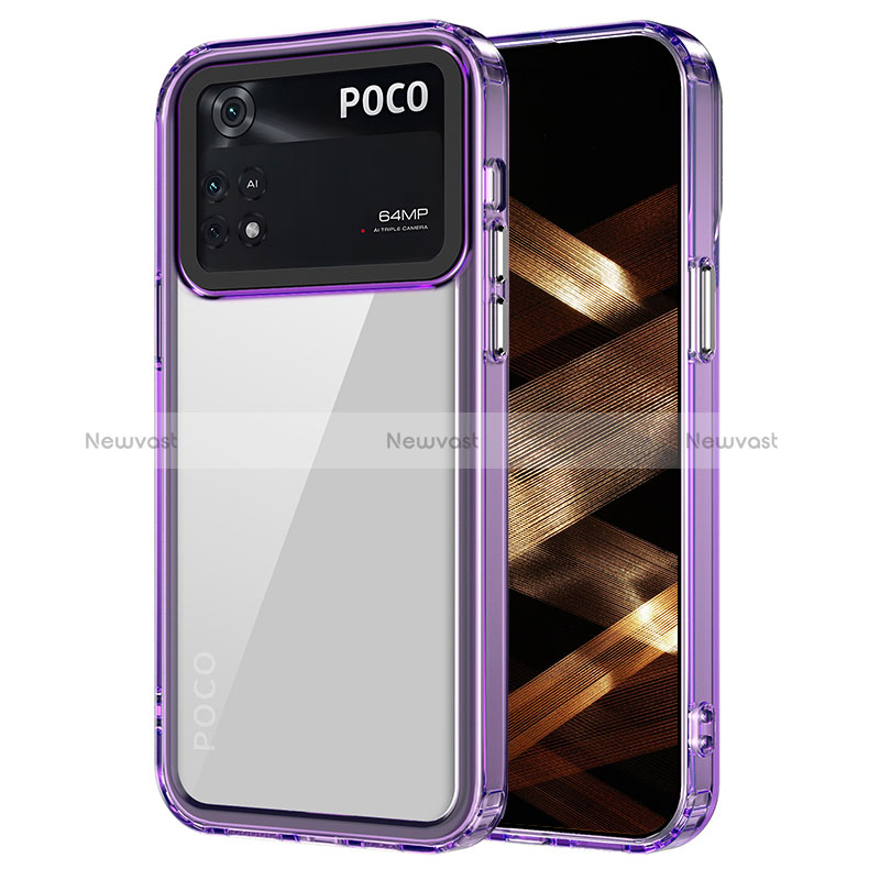 Silicone Transparent Frame Case Cover AC1 for Xiaomi Poco M4 Pro 4G Clove Purple