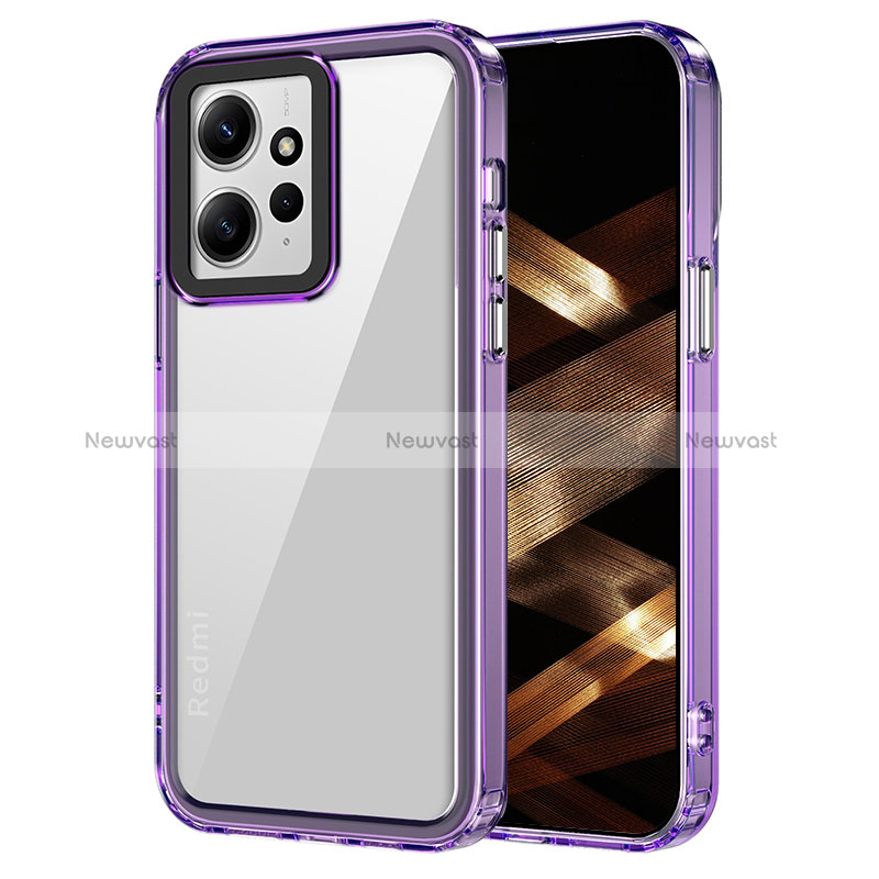 Silicone Transparent Frame Case Cover AC1 for Xiaomi Redmi Note 12 4G Clove Purple