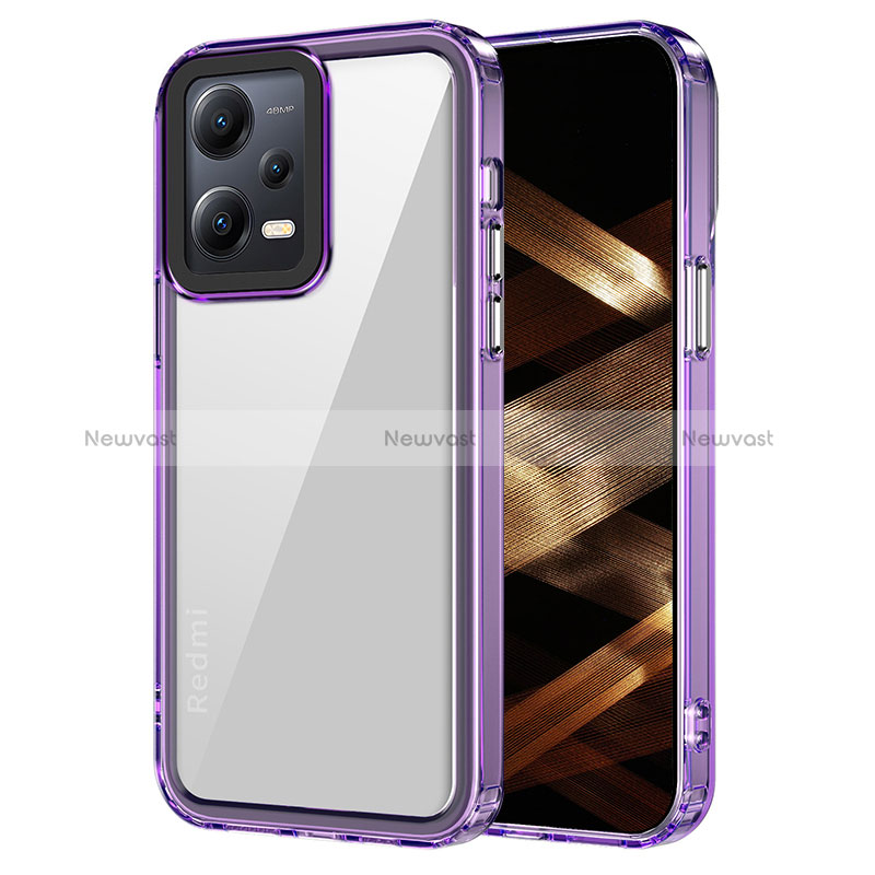 Silicone Transparent Frame Case Cover AC1 for Xiaomi Redmi Note 12 5G Clove Purple