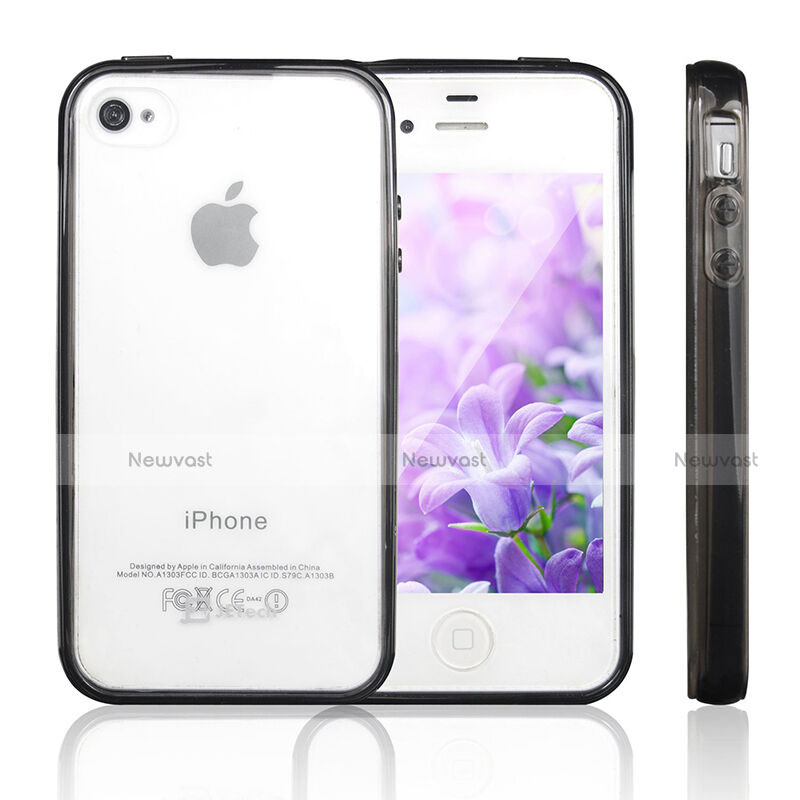 Silicone Transparent Frame Case Cover for Apple iPhone 4 Black