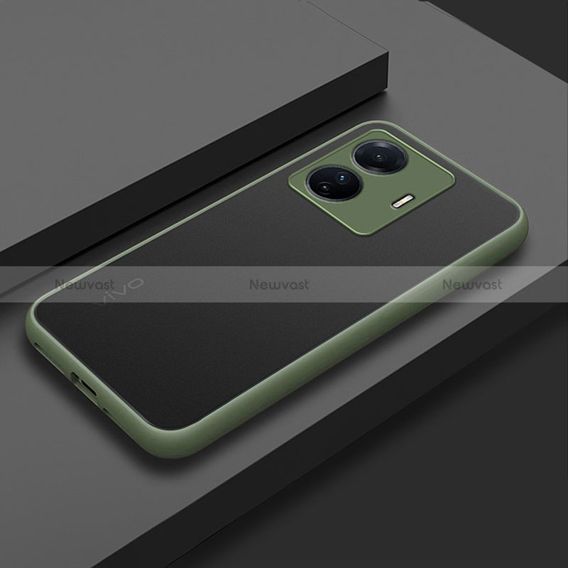 Silicone Transparent Frame Case Cover for Vivo T1 5G Army green