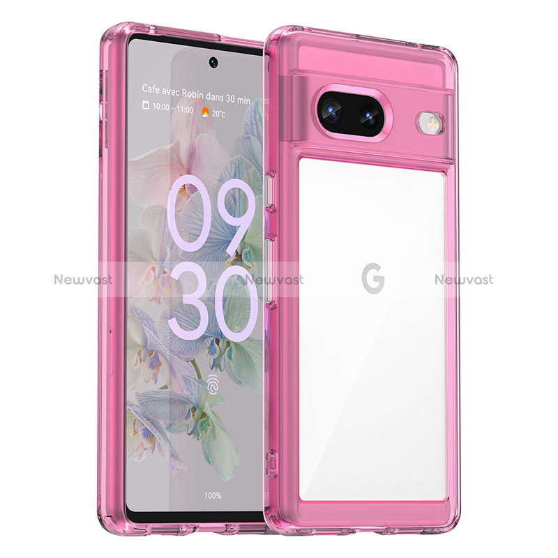 Silicone Transparent Frame Case Cover J01S for Google Pixel 7 5G Hot Pink