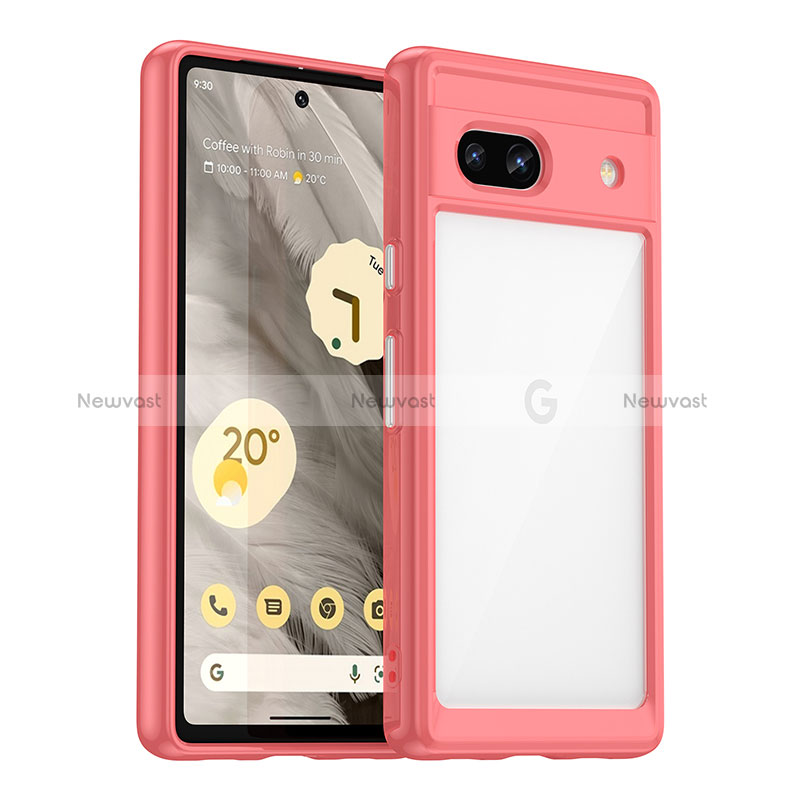 Silicone Transparent Frame Case Cover J01S for Google Pixel 7a 5G Red