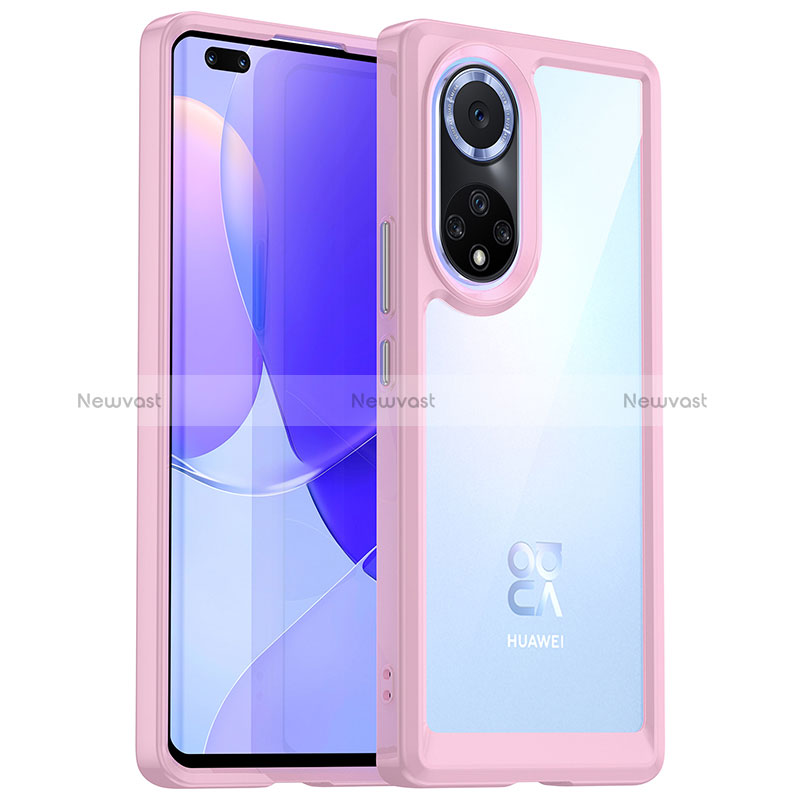 Silicone Transparent Frame Case Cover J01S for Huawei Honor 50 Pro 5G Pink