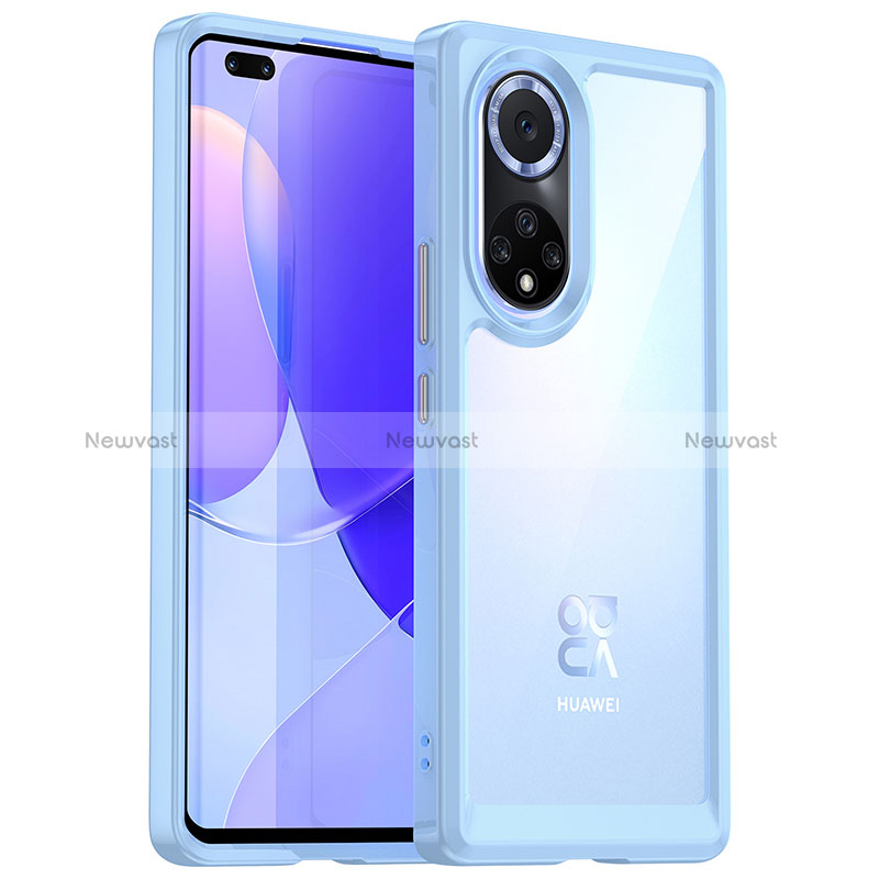 Silicone Transparent Frame Case Cover J01S for Huawei Honor 50 Pro 5G Sky Blue