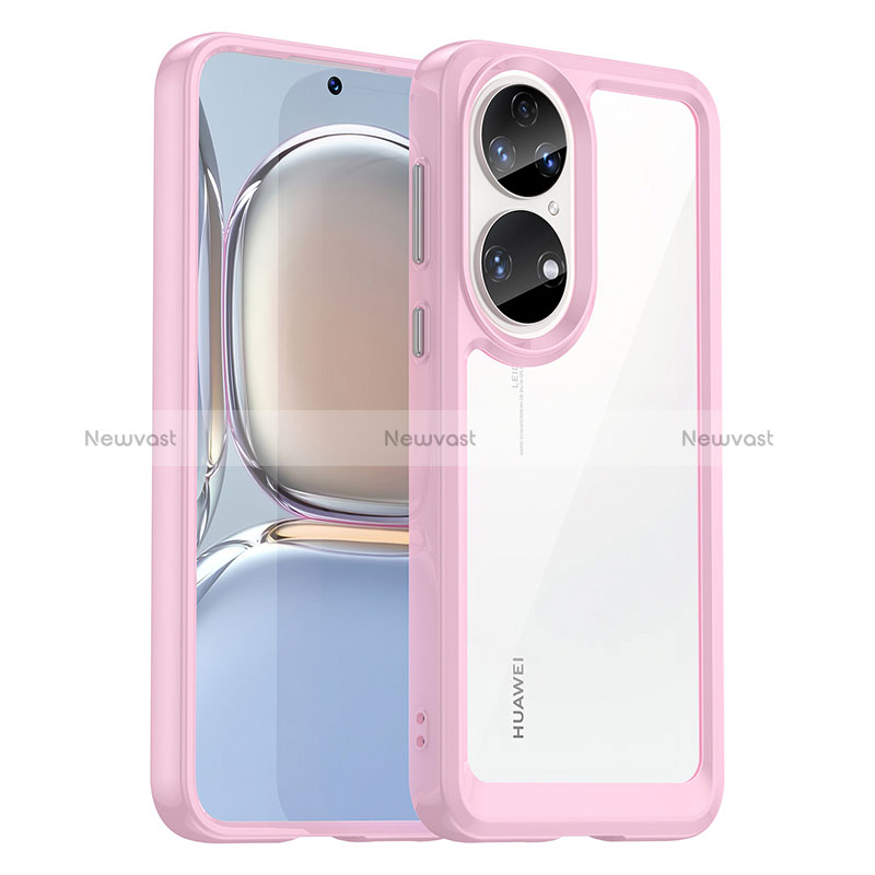 Silicone Transparent Frame Case Cover J01S for Huawei P50 Pink