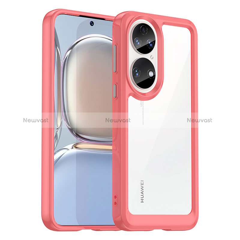 Silicone Transparent Frame Case Cover J01S for Huawei P50e Red