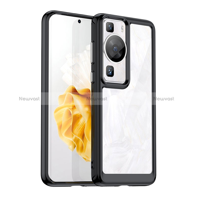 Silicone Transparent Frame Case Cover J01S for Huawei P60 Black