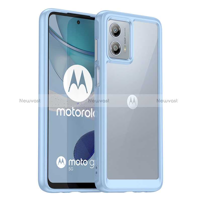 Silicone Transparent Frame Case Cover J01S for Motorola Moto G53y 5G Mint Blue