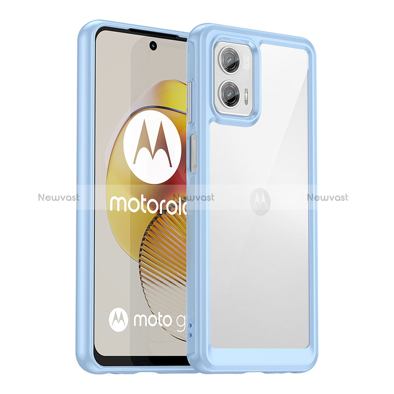 Silicone Transparent Frame Case Cover J01S for Motorola Moto G73 5G Blue