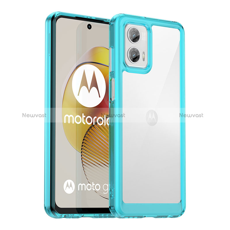 Silicone Transparent Frame Case Cover J01S for Motorola Moto G73 5G Cyan