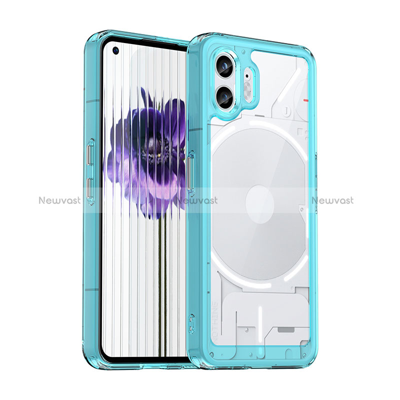 Silicone Transparent Frame Case Cover J01S for Nothing Phone 2 Cyan