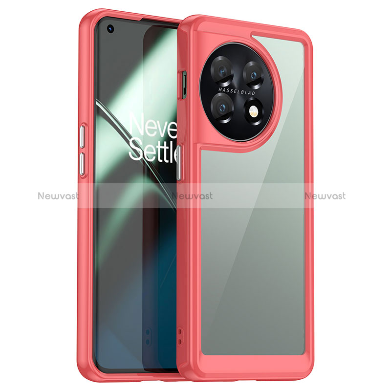 Silicone Transparent Frame Case Cover J01S for OnePlus 11 5G Red