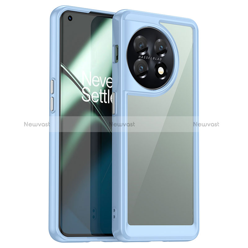 Silicone Transparent Frame Case Cover J01S for OnePlus 11 5G Sky Blue