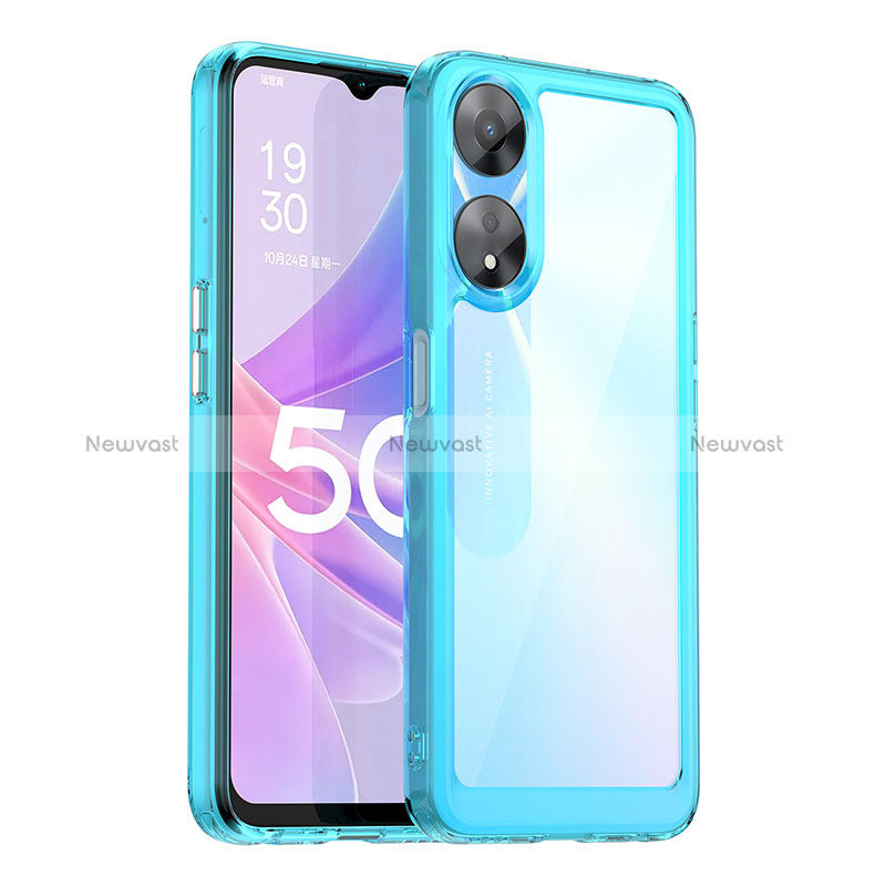 Silicone Transparent Frame Case Cover J01S for Oppo A58 5G Cyan