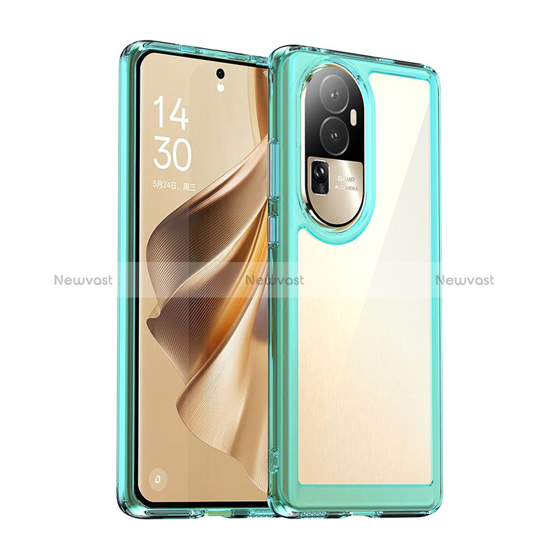 Silicone Transparent Frame Case Cover J01S for Oppo Reno10 Pro+ Plus 5G Cyan