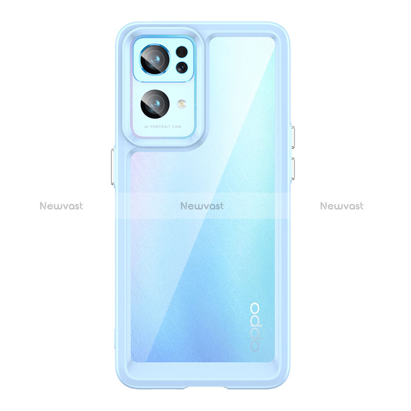 Silicone Transparent Frame Case Cover J01S for Oppo Reno7 Pro 5G Blue