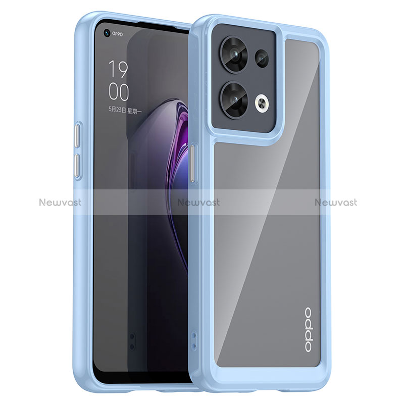 Silicone Transparent Frame Case Cover J01S for Oppo Reno8 5G Blue