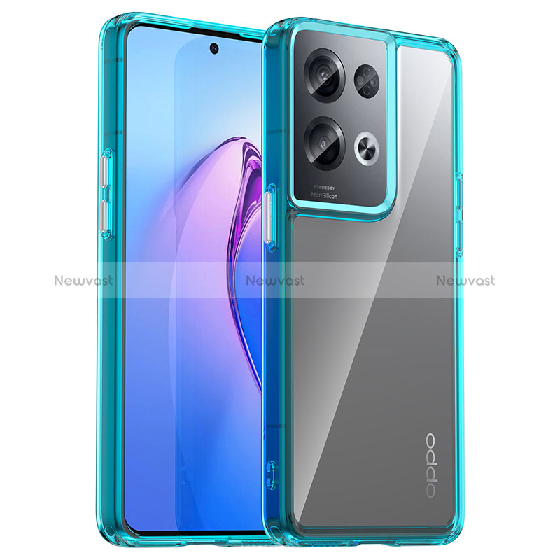 Silicone Transparent Frame Case Cover J01S for Oppo Reno8 Pro 5G Cyan