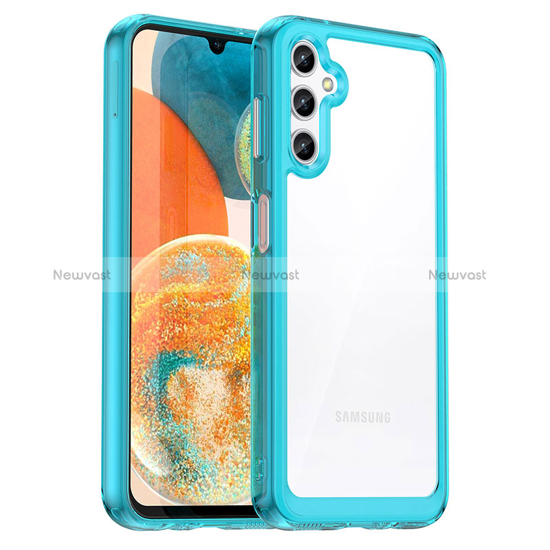 Silicone Transparent Frame Case Cover J01S for Samsung Galaxy A14 4G Cyan