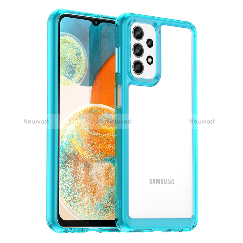 Silicone Transparent Frame Case Cover J01S for Samsung Galaxy A23 4G Cyan