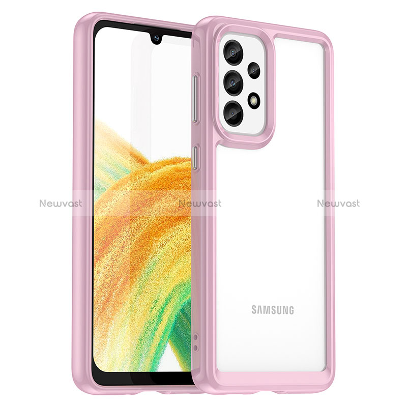 Silicone Transparent Frame Case Cover J01S for Samsung Galaxy A33 5G Pink