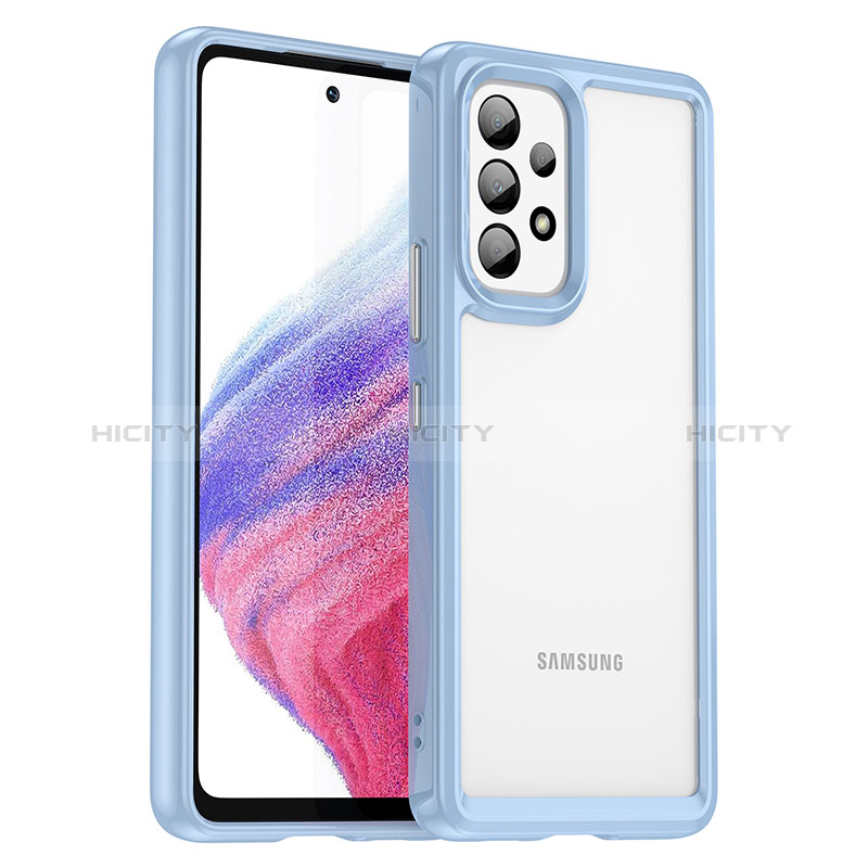 Silicone Transparent Frame Case Cover J01S for Samsung Galaxy A53 5G Blue