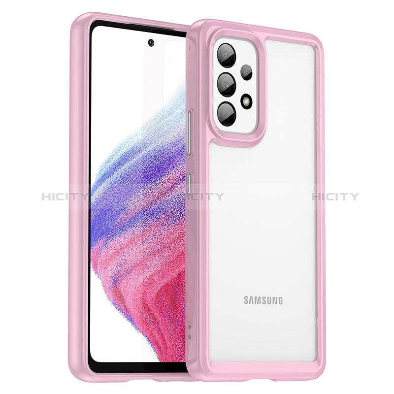 Silicone Transparent Frame Case Cover J01S for Samsung Galaxy A53 5G Pink