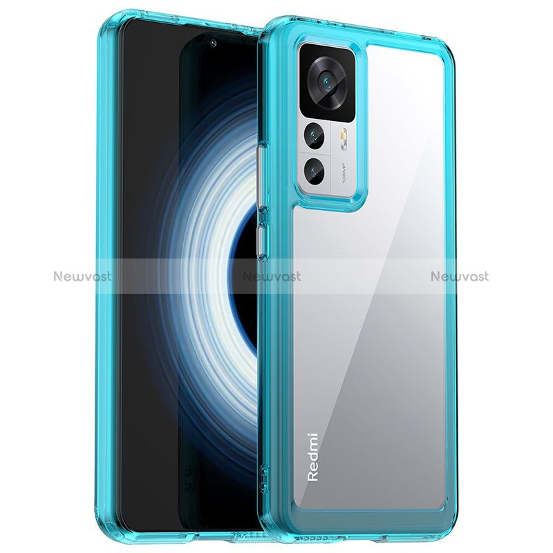 Silicone Transparent Frame Case Cover J01S for Xiaomi Mi 12T 5G Cyan