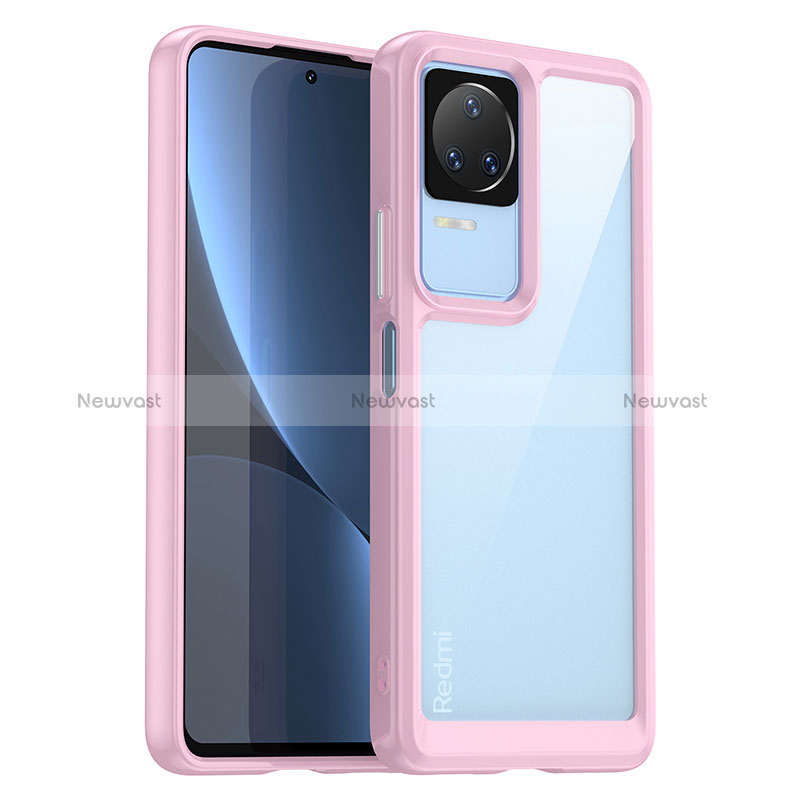 Silicone Transparent Frame Case Cover J01S for Xiaomi Poco F4 5G Pink